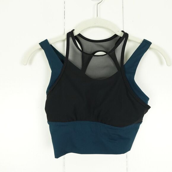 Lululemon Double Tap II Sports Bra SZ 2 Submarine Black and Teal Long Line Mesh - Picture 1 of 3